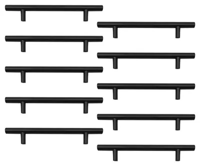 Produktbild von 10 Stück Schwarze Möbelgriffe aus Edelstahl mit Lochabstand 128mm