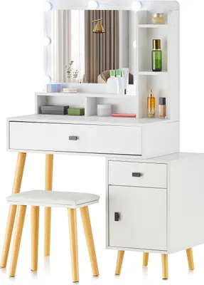 Image de Coiffeuse CLIPOP,Coiffeuse avec éclairage LED, Coiffeuse extensible, Set de table de maquillage