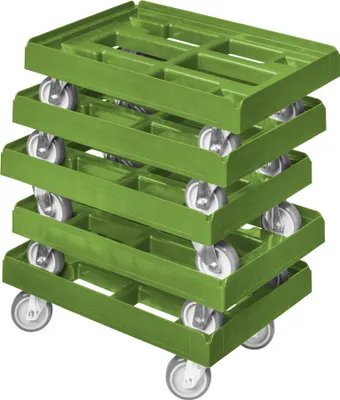 Produktbild von 5 x Stück Transportroller - Typ B - für Kisten 600x400 mm mit 4 Lenkrollen Grün