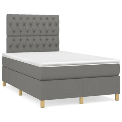 Image de vidaXL Lit boxspring avec matelas gris foncé 120x190 cm Tissu