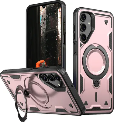 Produktbild von Dual Layer Hülle für Samsung Galaxy A14 5G/4G Metall Ring Ständer Magnetisch Stoßfest Militär Handyhülle Roségold