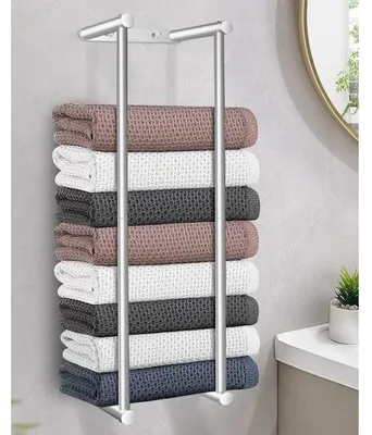Productafbeelding van Handdoekhouder voor aan de muur, 75 cm, roestvrij staal, zilverkleurig. Hoge capaciteit, geschikt voor badkamers