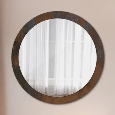 Produktbild von Ø90cm Spiegel - Glasrahmen mit Aufdruck - Wandspiegel Schlafzimmer - Metallisch Rustikal