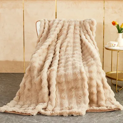 Produktbild von （200*160cm,Leichter Kaffee）Superweiche Decke aus Kunstfell Doppelseitige Decke Weiche,  Kaninchen-Plüschdecke Multifunktionale Sofadecke Weiche Warme Geeignet für Betten und Sofas