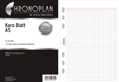 Zdjęcie produktu dla Avery 50304, Monochromatyczny, Czarny, Biały, A5, 50 ark., 80 g/m², Papier w kratkę