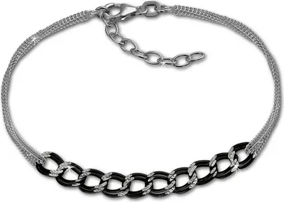 Image de SilberDream 18cm bracelet fantaisie 925 argent noir femmes bijoux D2SDA2138S