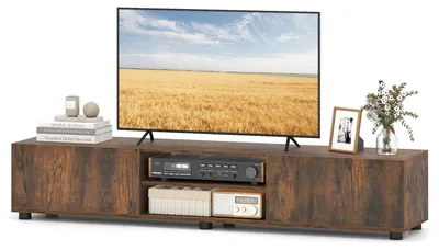 Produktbild von COSTWAY TV Schrank Lowboard für TV bis zu 70 Zoll, Fernsehschrank mit 2 Türen & 2 offenen Regalen, TV-Ständer Fernsehtisch, 160 x 35 x 30 cm, Braun