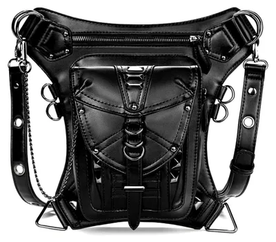 Produktbild von Steampunk-Ledertasche, Umhängetasche, Gothic-Ledertasche, Hüfttasche, Gothic-Beintasche, Steampunk-Tasche für Männer und Frauen