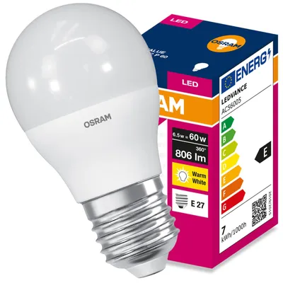 Produktbild von LED-Lampe E27, Kugelform P45, 6,5W = 60W, 806lm, 2700K (warmweiß), 160°, VALUE CLASSIC, Osram, KI-generiertes Bild