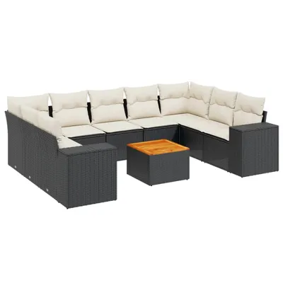 Produktbild von 10-tlg. Garten-Sofagarnitur mit Kissen Schwarz Poly Rattan
