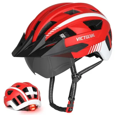 Produktbild von VICTGOAL Fahrradhelm mit Visier für Herren Damen, LED Rücklicht und Brille