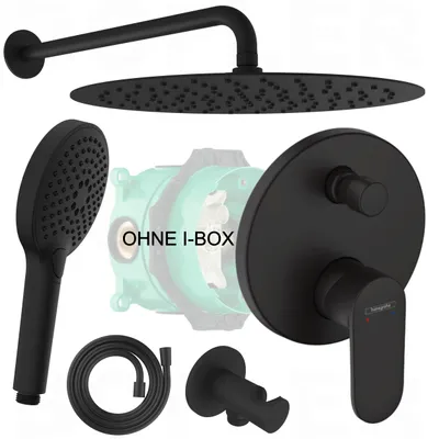 A collage of shower system components against a white background.