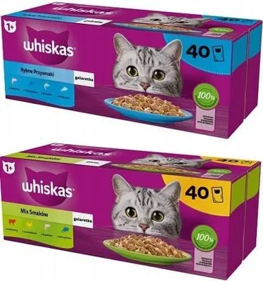 Produktbild von Whiskas Nassfutter für ausgewachsene Katzen Geschmacksmischung in Gelee 80 Beutel à 85 g (2-er Pack) Fisch- und Gemischte Auswahl