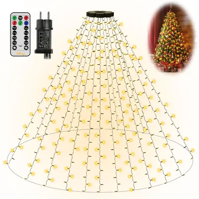 Productafbeelding van 2.5 m kerstboomverlichting met ring en 16 slingers, 400 led-lampjes, warm wit