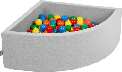 Obrázok produktu pre KiddyMoon 90x30cm/300 loptičiek ∅ 7cm Trojuholník Detské penové loptičky  vyrobené v EÚ, Svetlo sivá: Žltá/Zelená/Červená/Oranžová