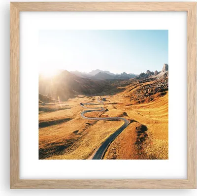 Produktbild von Gerahmtes Poster - Rahmen in heller Eiche - Sonne Berge Weg - 30x30 cm - Wand Bild - Wanddeko - Wandbilder - Kunstposter - Wandposter - Bilderrahmen - Bilder - Kunstdruck - P2NAC30x30-4836