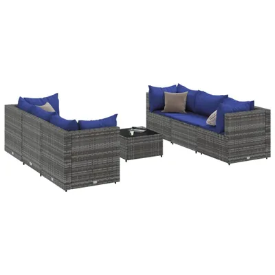 Produktbild von 7-tlg. Garten-Lounge-Set mit Kissen Grau Poly Rattan