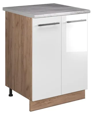 Produktbild von Spülenunterschrank Vicco Fame-Line Weiß Hochglanz/Goldkraft Eiche 60 cm, Model 65248