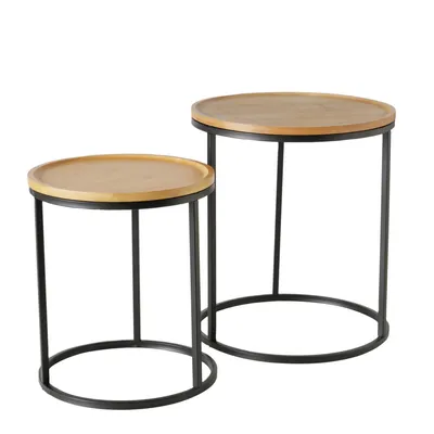 Image de Set de tables de rangement avec plateau en bambou BORINO, hauteur 38-45 cm