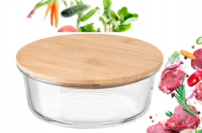Produktbild von Domosfera Glasbehälter rund mit Bambusdeckel 970ml