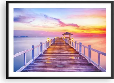 Produktbild von Gerahmtes Poster - Schwarzer Rahmen - Sonnenuntergang Wasser Brücke Horizont - 70x50 cm - Wand Bild - Wanddeko - Wandbilder - Wandposter - Bilderrahmen - Bilder - Kunstdruck - P2BAA70x50-2515