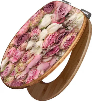Produktbild von banjado Design WC Sitz Bambus Absenkautomatik - Strauss Rosen - Toilettendeckel mit Absenkautomatik Holz/hochwertiger Bambus Klodeckel/WC-Sitz für alle gängigen Toiletten [TDB2 11473]