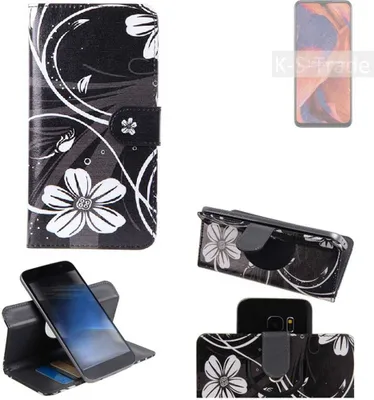 Produktbild von K-S-Trade Schutzhülle Handyhülle kompatibel mit Nokia 3.4 Hülle 360° Wallet Case ''Flowers'' Klapphülle Hülle schwarz-weiß 1x