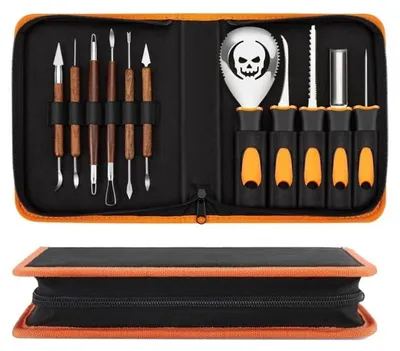 Immagine prodotto di Elzusha - Set professionale per intagliare zucche, composto da 11 pezzi e include modelli