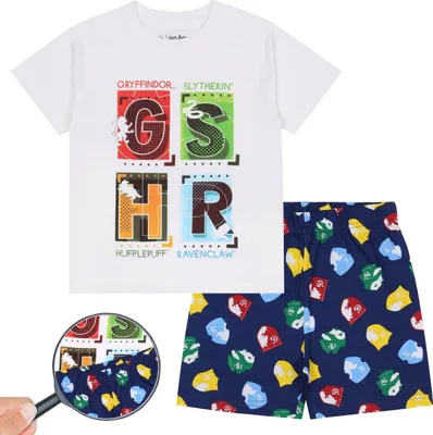 Produktbild von Harry Potter Kurzärmeliger Sommerpyjama für Jungen in Weiß und Marineblau 6 Jahre