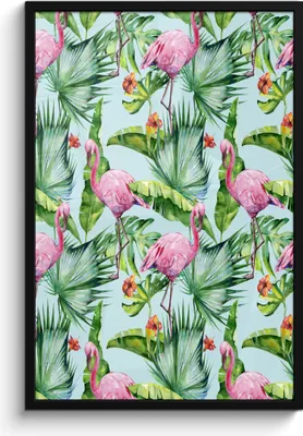 Produktbild von MuchoWow® MuchoWow® Gerahmtes Poster Blatt - Flamingo - Tropisch 60x90 cm - Poster mit zchwarzem Bilderrahmen - Kunst