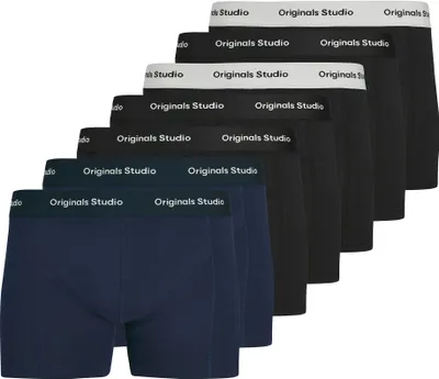 Produktbild von JACK&JONES Herren Boxershorts, 7er Pack - JACVESTERBRO SOLID TRUNKS 7 PACK, Baumwoll-Stretch Schwarz/Blau M