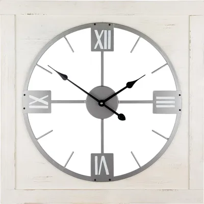 Produktbild von Casablanca by Gilde Wanduhr "Vintage" weiß gewischt/silberfarben mit schwarzen Zeigern benötigte Batterien: 1x AA, H.71 cm, 84138