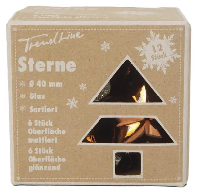 Produktbild von TrendLine Weihnachtskugeln aus Glas Sterne Ø 4 cm espresso 12 Stück