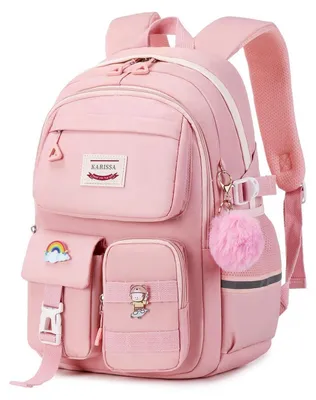 Productafbeelding van Rugzak voor meisjes, roze, lichtgewicht, geschikt voor leerjaar 3 t/m 7, waterdicht polyester, afmetingen 30x18x43 cm