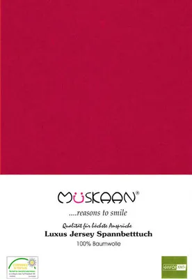A product image with a solid red background at the top and text and logos at the bottom.