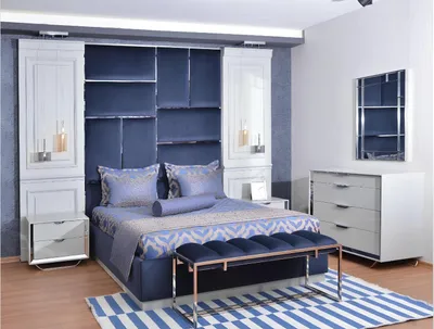 Produktbild von Design Gruppe Schlafzimmer Doppelbett Bett Nachttische Set 7tlg Blau