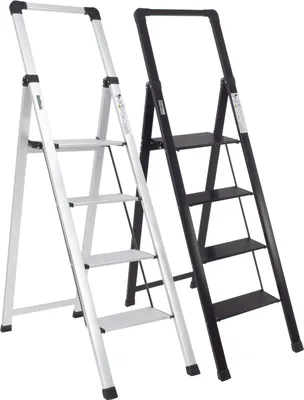 Produktbild von Alu Trittleiter 4-stufig schwarz klappbar mit Handlauf bis 150 kg Leiter