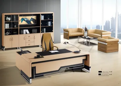 Produktbild von Moderner Eckschreibtisch aus MDF mit Edelstahl und Glas in Holzoptik