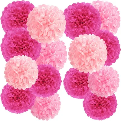 Productafbeelding van Papieren pompons, roze, 15 stuks, feestdecoratie voor bruiloft, verjaardag, babyshower