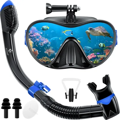 Produktbild von KESSER® Schnorchelset Profi Taucherbrille Schnorchelmaske Tauchset Erwachsene Tauchmaske - Inkl. Action-Cam Halterung - Antibeschlag und Anti-Leck für Freitauchen und Schnorcheln Set Taucherbrille