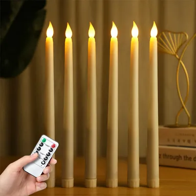 Produktbild von 6 Stück LED Stabkerzen Fernbedienung Batteriebetrieben,Tafelkerzen LED Kerzen Dimmbar Timer Flackernd Weihnachtsdeko Party Bankett Halloween,Beige