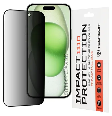 Obrázok produktu pre Techsuit Tvrdené sklo 111D Privacy Full Glue pre iPhone 15 Plus / iPhone 16 Plus – čierne