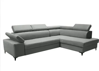 Produktbild von Ecksofas Santini - Hellgrau Ottomane Rechts Manila 16, Sehr neues Ecksofa mit Schlaffunktion, elegante Steppung, sehr geräumiger Stauraum für Bettzeug, L-förmiges Ecksofa, Ottomane links oder rechts, klassischer Stil, hoher Nutzungskomfort, verstellbare Kopfstützen, Wohnzimmerset, Wohnzimmer, Lounge,