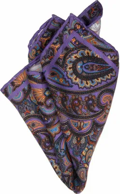 Produktbild von Einstecktuch für Herren aus Seiden-Twill mit lila Paisley-Muster