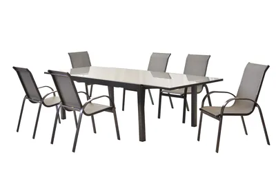 Produktbild von Merxx Gartenmöbelset Amalfi graphit 7tlg., 6 Stapelsessel, 1 Ausziehtisch 200 (300) x 100 cm - Aluminium/Textil