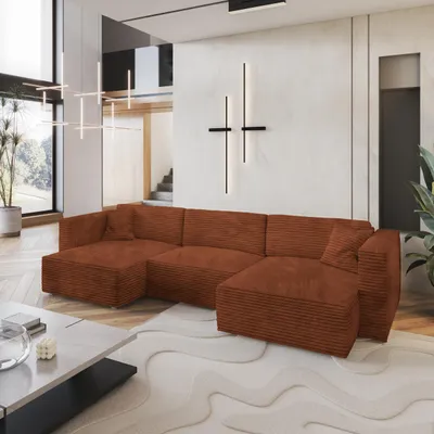 Produktbild von Masseno Ecksofa SARMO mit Schlaffunktion U-Form, Sofa mit Bettkasten, Wohnzimmersofa, Couch, Soffa, Bettsofa, Couchgarnitur- Braun, TILIA 52