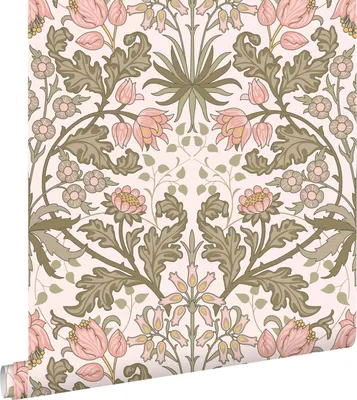 Zdjęcie produktu dla ESTAhome Tapeta vintage kwiaty w stylu secesyjnym jasnego różuIszaro zielonym 50 x 900 cm