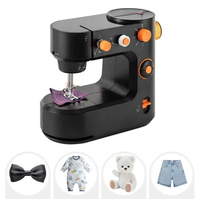 Produktbild von Tragbare Nähmaschine - Mini elektrische Nähmaschine - Doppelfaden - Geradstich - 2 Geschwindigkeiten - Fußpedal - LED-Licht - Schwarz EU-Stecker