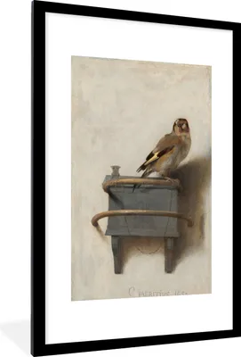 Produktbild von MuchoWow® MuchoWow® Gerahmtes Poster Der Stieglitz - Carel Fabritius 60x90 cm - Poster mit zchwarzem Bilderrahmen - Dekoration - Wandposter Wohnzimmer - Hochwertig