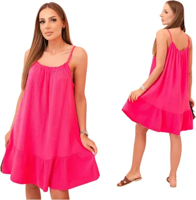 Produktbild von Rosa Damen Baumwollkleid mit Trägern und Rüschen